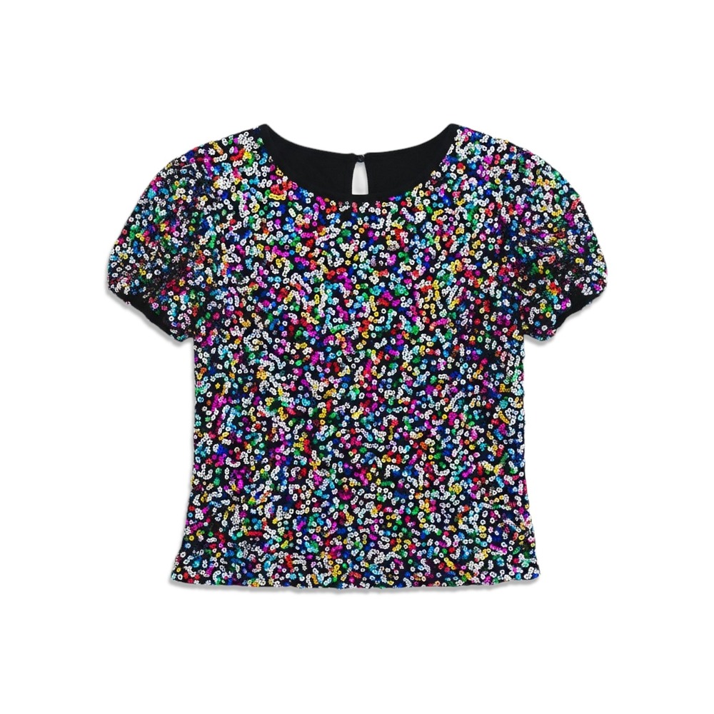365 Kids Garanimals Sequin Top‎ Girls 10 Multi Color Puff Sleeve Rainbow Disco